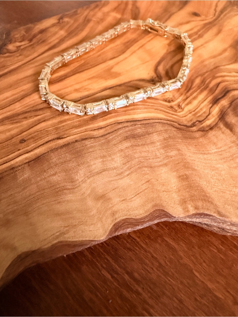 Source Unknown Gold Tone over Sterling Silver Bracelet with Clear Stones - Picture 2 of 4